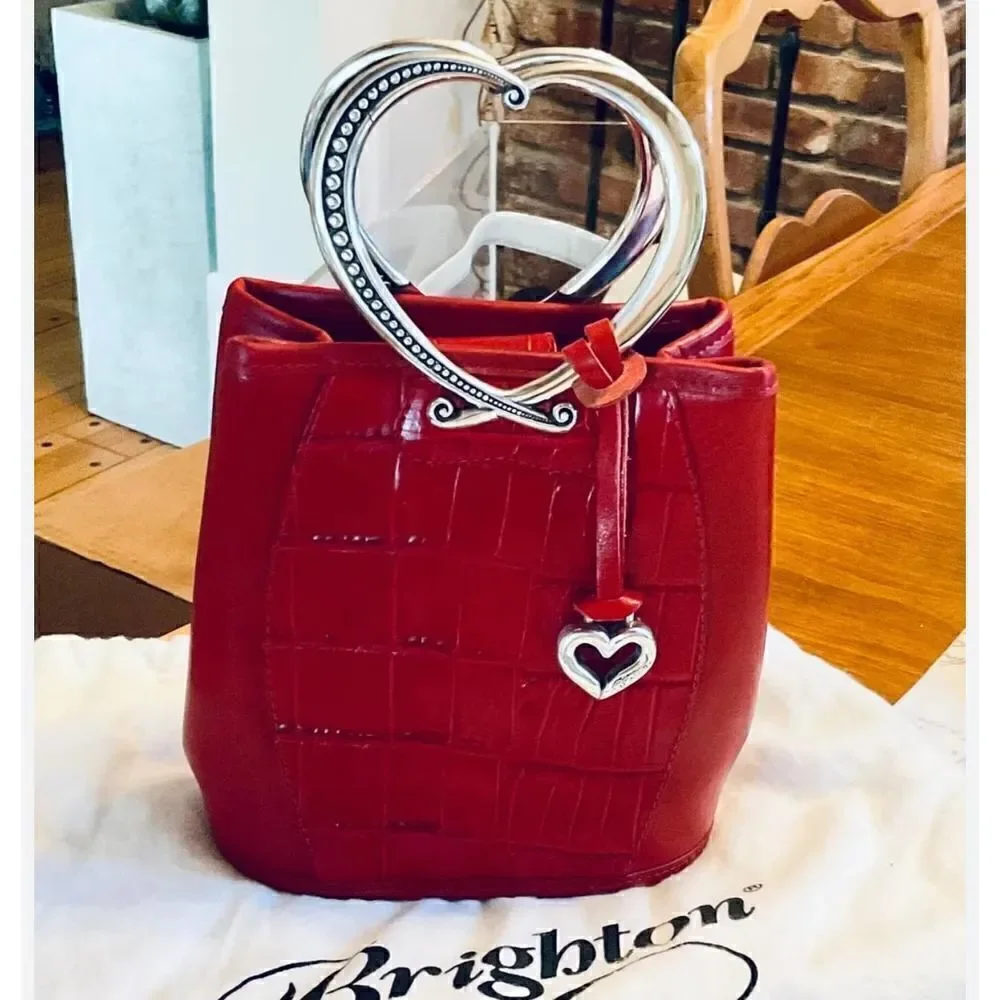 Brighton vintage red crocadile corazon mini bucket bag heart handle